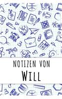 Notizen von Will: Kariertes Notizbuch mit 5x5 Karomuster für deinen personalisierten Vornamen