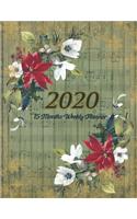 Large Print - 2020 - 15 Months Weekly Planner - Victorian Musical Christmas - Green Weathered Wood with Poinsettia Flowers: January 2020 thru March 2021 - 15 Months Daily Dated Agenda Calendar Notebook
