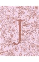 J: Monogram Initial Notebook For Women And Girls-Pink And Brown Floral-120 Pages 8.5 x 11