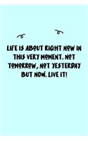Life is about right now in this very moment. Not tomorrow, not yesterday but NOW. Live it! Journal