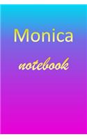 Monica: Blank Notebook - Wide Ruled Lined Paper Notepad - Writing Pad Practice Journal - Custom Personalized First Name Initial M Blue Purple Gold - Taking 