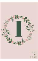Monogram Initial Letter I Notebook with Rose Pink Floral Journal for Women, Girls Birthday Gift and School: Lined Notebook / Journal Gift, 120 Pages, 6x9, Soft Cover, Matte Finish