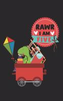 Rawr - I am five: diary, notebook, book 100 lined pages in softcover for everything you want to write down and not forget