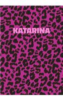 Katarina: Personalized Pink Leopard Print Notebook (Animal Skin Pattern). College Ruled (Lined) Journal for Notes, Diary, Journaling. Wild Cat Theme Design wi