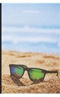 Journal: 6" x 9" Blank Lined Journal - 128 College Ruled Pages: Sunglasses on Beach Sand Dunes Design on Soft Matte Cover - Notebook, Diary, Composition Book