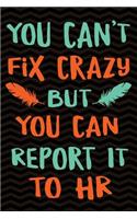 You Can't Fix Crazy But You Can Report it to HR: Gag Gift for Human Resources Employee Notebook Book - Office Gag Gifts for HR Department - Funny HR Director Gag Gifts for Men or Women - 6 x 9 Wide