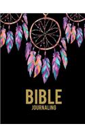 Bible Journaling: Dream Catcher Black Book, Bible Study Journal, Prayer Log, a Christian Notebook Large Print Bible 8.5
