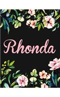 Rhonda: Personalised Name Notebook/Journal Gift For Women & Girls 100 Pages (Black Floral Design)