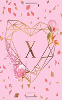 X - A Dotted Notebook: Initial Journal in Pink and Faux Rose Gold Heart