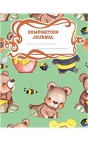 Composition Journal: A 8.5x11 Inch Matte Softcover Paperback Notebook Journal With 120 Blank Lined Pages - Cursive Paper-Honey Bears Bumble Bees