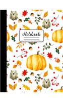 Notebook College Ruled 8.5" x 11" in / 21.59 x 27.94 cm: Composition Book, Fall Leaves, Owls and Pumpkins Cover, C856