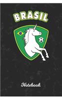 Notebook: Brazil Unicorn Wide Ruled Lined Paper Notepad - Brazilian Soccer Ball Black Marble Cover - For Assignments, Take Class Notes, Homework, Study & be O