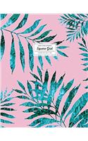Graph Paper Notebook (Diary, Journal) - Square Grid: Emerald Palm Leaf on Pink