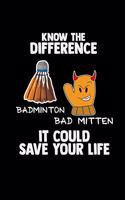 Know the difference badminton bad mitten: 6x9 BADMINTON - blank with numbers paper - notebook - notes
