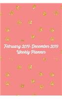 February 2019-December 2019 Weekly Planner: 48 Week Simple Agenda: 6x9 Soft Cover: Pink & Gold Stars