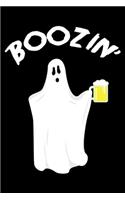 Boozin': Funny Halloween Notebook, Draw And Write Journal, Ghost With Beer