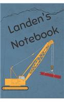 Landen's Notebook: Construction Equipment Crane Cover 6x9 100 Pages Personalized Journal Drawing Notebook