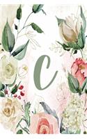 Notebook 6"x9" Lined, Letter/Initial C, Green Cream Floral Design