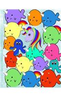 Cute Kawaii Baby Narwhals Unicorn Rainbow Notebook: Blank Journal, Composition Book, Lined, 150 pages, 8.5 x 11 Large