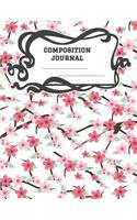 Composition Journal: A 8.5x11 Inch Matte Softcover Paperback Notebook Journal With 120 Blank Lined Pages -Wide Ruled- Pink Red Tiled Flowers Hibiscus