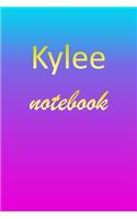 Kylee: Blank Notebook - Wide Ruled Lined Paper Notepad - Writing Pad Practice Journal - Custom Personalized First Name Initial K Blue Purple Gold - Taking 
