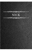 Nick: Personalized Name Journal For Men (Black Faux Leather Design)