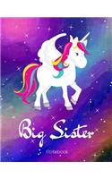 Big Sister Notebook: Unicorn Bright Night Sky Draw and Write Journal with Unicorn Colouring Pages