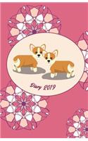 Diary 2019: Modern Floral Cover Design with Corgi - Monthly and Weekly Planner 2019 (Also Dec 2018) with Yearly Overviews, Monthly Calendars and Weekly 2-Page H
