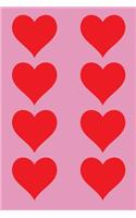 100 Page Unlined Notebook - Red Hearts on Violet