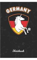Notebook: Germany Unicorn Wide Ruled Lined Paper Notepad - German Soccer Ball Black Marble Cover - For Assignments, Take Class Notes, Homework, Study & be Org