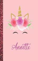 Annette: Annette Marble Size Unicorn SketchBook Personalized White Paper for Girls and Kids to Drawing and Sketching Doodle Taking Note Size 8.5 x 11