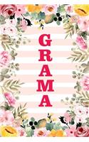 Grama: Family Relationship Word Calling Notebook, Cute Blank Lined Journal, Fam Name Writing Note (Pink Flower Floral Stripe Style)