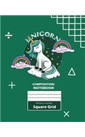 Unicorn Square Grid, Graph Paper Composition Notebook, 100 Sheets, Large 8 x 10 Inch, Quad Ruled Olive Green Cover