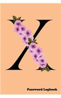 X Password Logbook: Large Print Password Book, Cute peach cover with name letter monogram cherry blossom, 6" x 9" 6x9 password organizer, glossy cover, 110 pages, handy