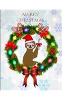 Merry Christmas Smiling Sloth Wreath Notebook Journal 150 Page College Ruled Pages 8.5 X 11