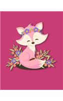 120 Page Handwriting Book: College Ruled Notebook Composition Book Diary Pink Girl Fox on Peacock Pink Cover