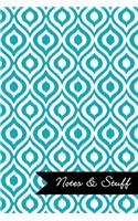 Notes & Stuff - Lined Notebook with Robin's Egg Blue Ikat Pattern Cover: 101 Pages, Medium Ruled, 6 x 9 Journal, Soft Cover