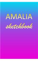 Amalia: Sketchbook - Blank Imaginative Sketch Book Paper - Pink Blue Gold Custom Letter A Personalized Cover - Teach & Practice Drawing for Experienced & As