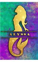Mermaid Journal Alyssa: College Ruled Notebook Composition Book Diary Gold