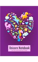 Unicorn Notebook: Cute Lined Journal Doodle Diary For Notes: Large Journal 8.5" x 11" Purple Heart Unicorn Composition Book(1 Unicorn Notebooks)