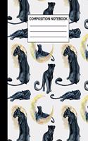 Composition Notebook: Boho Black Panther Pattern Wide Ruled Lined Note Book - Modern, Bohemian Chic Cat Journal with Lines for Kids, Teens, Students or Teachers to Write 