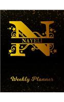 Nayeli Weekly Planner: 2 Year Personalized Letter N Appointment Book January 2019 - December 2020 Black Gold Cover Writing Notebook & Diary Datebook Calendar Schedule Plan