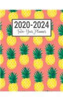 2020-2024 Five-Year Planner: Coral Tropical Pineapple Pattern 60 Month Calendar