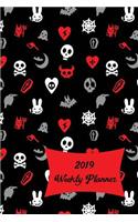 2019 Weekly Planner: Cute Skulls and Hearts