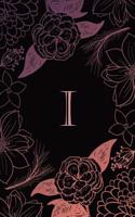 I: Monogrammed Blank Lined Journal: Beautiful and Classic: Purple, Pink and Black Floral Design