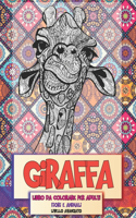 Libro da colorare per adulti - Livello avanzato - Fiori e Animali - Giraffa