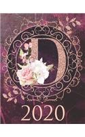 2020 Weekly Planner - Monogram Initial "D": 12-Month Large Print Rose Gold Glitter Purple Letter-Sized A4 Schedule Organizer by 52 Week Cornell Notes Monthly Calendar Designed in USA floral pu(4 2020 Rose Gold Glitter)
