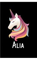 Alia: Journal (Diary, Notebook) Personalized Custom Name Unicorn Birthday Gift for Girls and Women