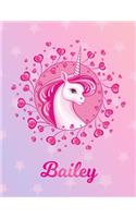 Bailey: Bailey Magical Unicorn Horse Large Blank Pre-K Primary Draw & Write Storybook Paper - Personalized Letter B Initial Custom First Name Cover - Story 