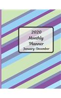 2020 Monthly Planner January - December: Diagonal Stripes Design Cover - 12 month planner with lined Goals and Notes pages